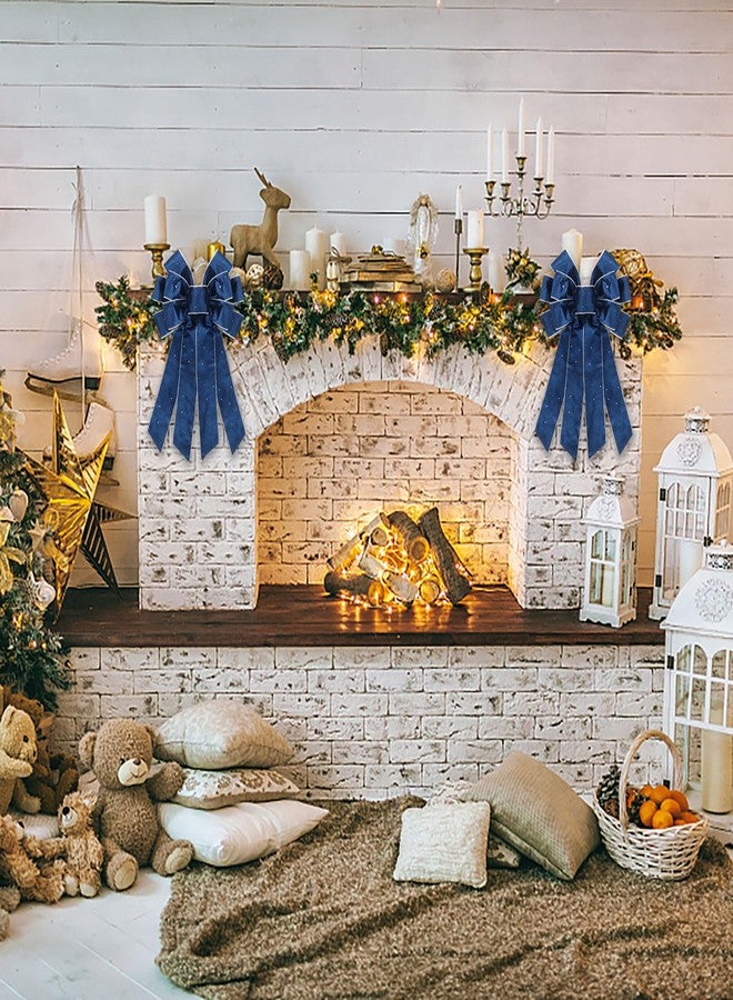 ABTOLS Large Christmas Bow for Wreath, Blue Velvet Wreath Bows for Front Door, Blue Glitter Decorative Wreath Bow Vintage Wreath Bows Christmas Bows for Indoor Outdoor Xmas Decorations - Image 3